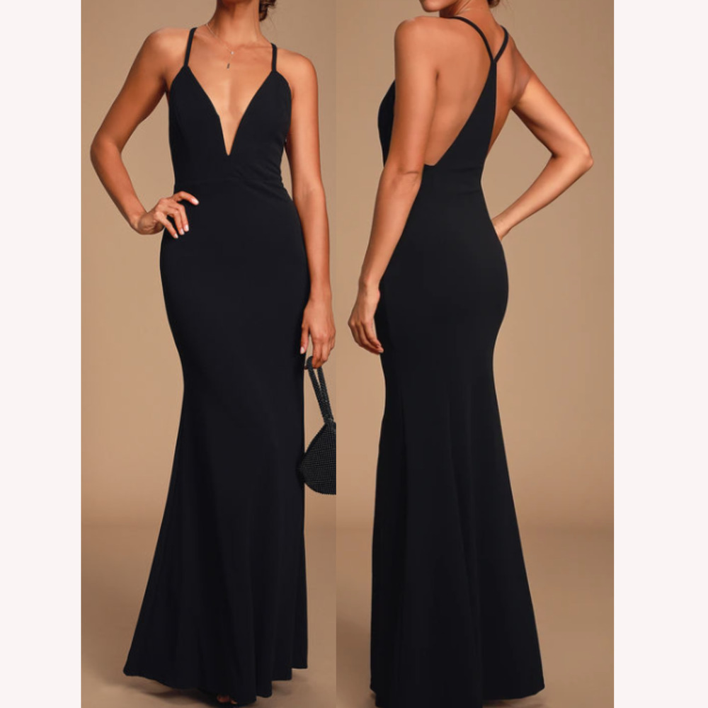 LULU'S XXS Amelia Black Sleeveless Racerback Mermaid Maxi Dress NWT 0b18